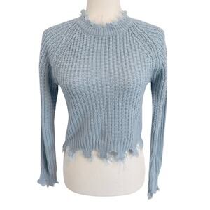 Full Circle Trends Cropped Knit Sweater Size Medium M Blue Ribbed Short Length